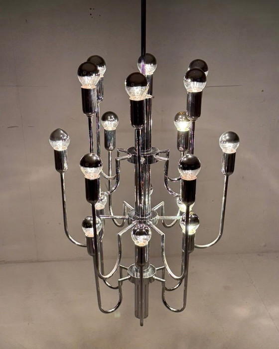 Image 1 of Mid-century chrome Sputnik chandelier by Gaetano Sciolari, Italy, 1970s