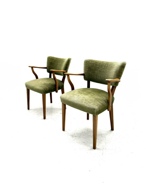 Set van 2 vintage cocktailfauteuils, jaren ‘60, Hout, Textiel, Bruin (foto 2 van 10)