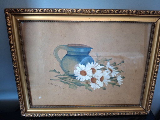 Nature morte de marguerites – schilderijen tekeningen, Glass, Paper