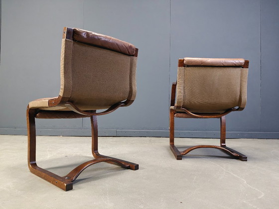 Image 1 of Vintage Asko Pajamies Finland leren multiplex stoelen, set van 6 - jaren 70