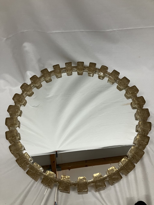 Vintage Hillebrand plexiglazen ronde spiegel met verlichting