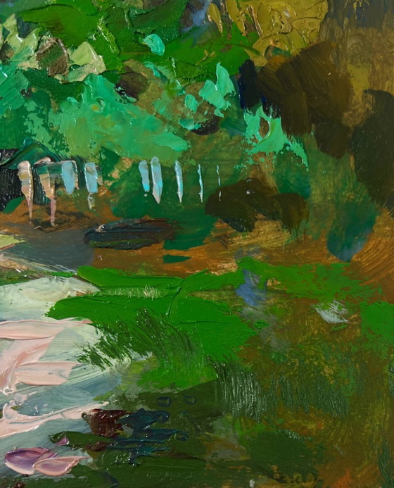 Image 1 of Original Oil Painting Rural Life Landscape Path to the Village