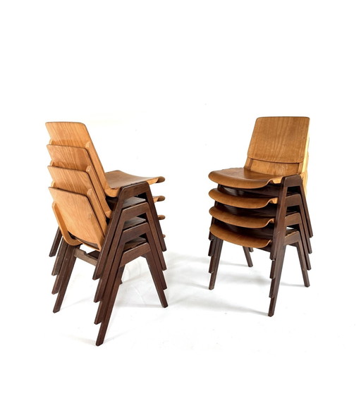 8x vintage Thonet plywood stacking chair '60