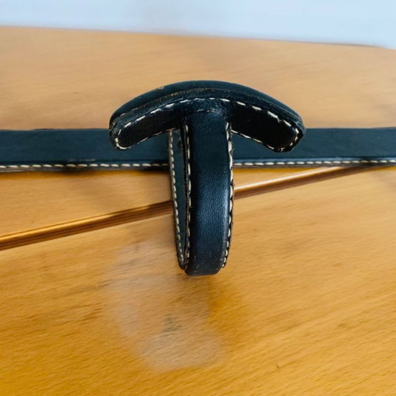 Jacques Adnet black leather wall Coat rack, Modern (photo 9 of 15)