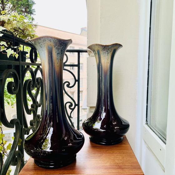 Image 1 of Pair of large vintage glazed ceramic vases, modernist design, 1960s