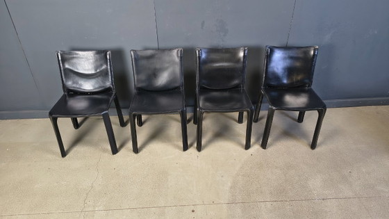 Image 1 of Zwarte leren Mario Bellini Cab eetkamerstoelen, Italië, jaren 70 - set van 4