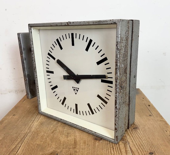 Image 1 of Industrial Square Double Sided Factory Wall Clock from Pragotron, 1970s