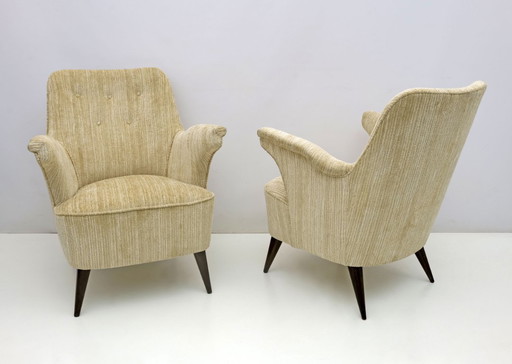 Pair of Nino Zoncada Mid-century Modern Chenille Velvet by Cassina Armchairs 50s
