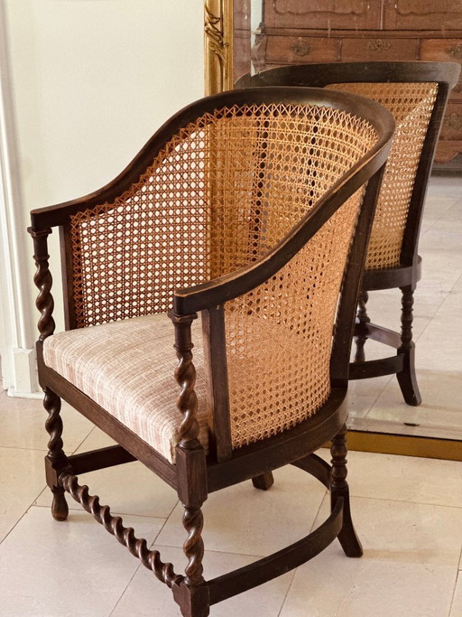 Poltrona bergère con struttura a rete, sedia da ufficio antica