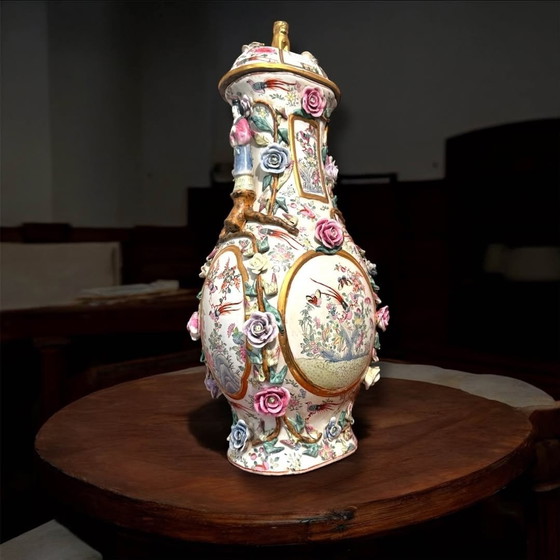 Image 1 of 🌸🐉 Vintage Canton Porcelain Covered Vase – Phoenix, Roses & Figures – 19th Century China ✨