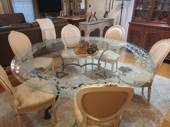 Image 1 of EXCLUSIEVE HANDGESLEPEN DESIGN EETTAFEL MET SMEEDIJZEREN VOET