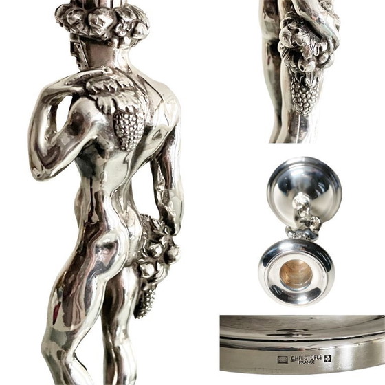 Image 1 of Pair of Christofle Figural Candle Holder - Vintage French Male Nude Silver Plated Candlesticks