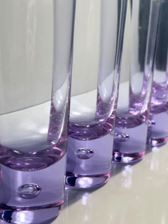 Image 1 of 6 Vintage Trink Gläser Alexandrit Longdrink Arnolfo di Cambio Sergio Asti Bubble Neodymium Italien 70er 60er Kristall Brutalist 