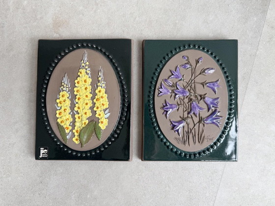 2x Jie Gantofta Ceramic Tiles With Flowers From Sweden – Wall decoration (photo 2 of 14)
