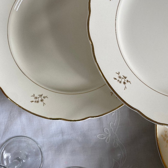 Image 1 of 6 piatti da portata antichi in terracotta, colore beige e oro con fiori, Villeroy & Boch