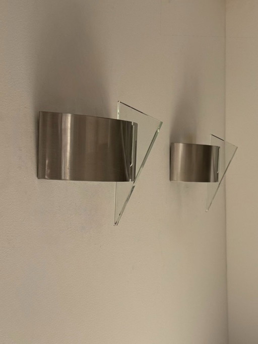 Paar Vintage-Wandleuchten aus gebürstetem Metall und Glas, Frankreich, 1970 – wandlampen