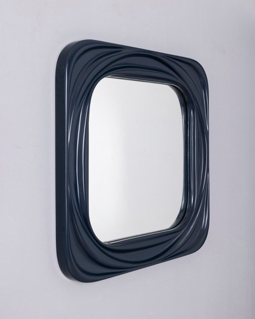 Vintage 1970s Square Wall Mirror in Blue Plastic, Italian Design – spiegels (photo 2 of 7)
