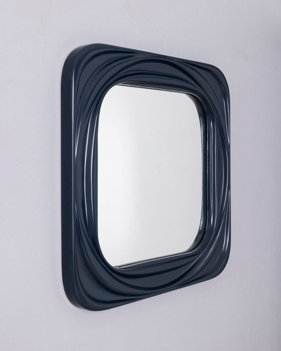 Vintage 1970s Square Wall Mirror in Blue Plastic, Italian Design (photo 2 of 7)