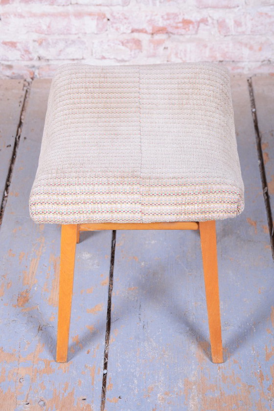 Original Mid-Century Stool, Upholstery, Beech, Slovakia, 1960s – Západoslovenské nábytkárske závody, Textile (photo 4 of 7)