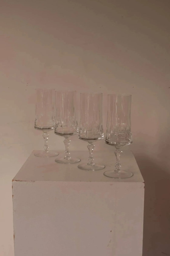 Crystal champagne glasses from France, set of 4, Glass & Decanter, Transparent, Vintage (photo 2 of 6)