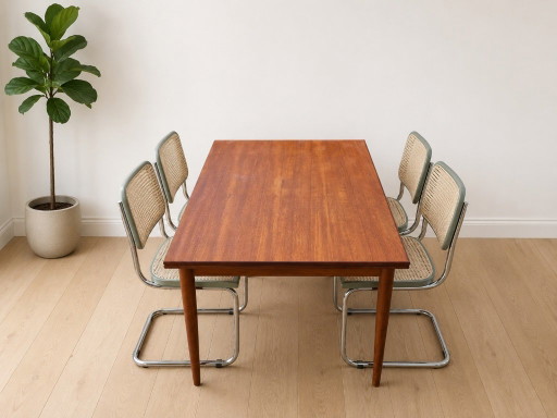 Italienische Esszimmerstühle mit Rattan und Chrom, Viererset