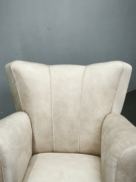 Image 1 of Italian Lounge Armchair in Beech Wood, Newly Upholstered, 1950s