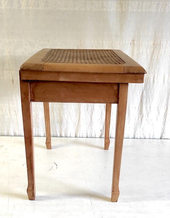 Image 1 of Side table in solid wood and caning - mid-20th century