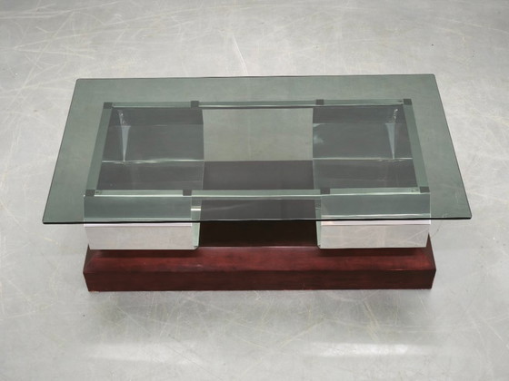 Table basse italienne en chrome, verre fumé et bois, années 70, style Willy Rizzo – Tables basses, Wood (photo 11 of 13)