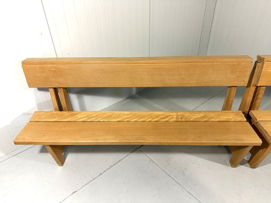 Image 1 of XL Modernist solid beech wood bench 1960s