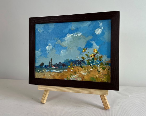 Image 1 of Original Oil Painting Summer Field Landscape Sunflowers reach for the sky