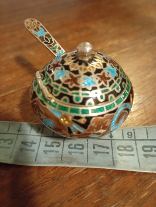 Vintage asiatischer Salzstreuer aus Silber, Cloisonné.