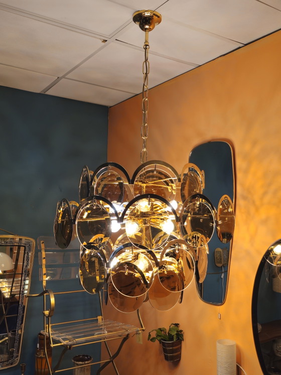 Large Vintage Design Smoked Glass Pendant Lamp 15 Sockets Chandelier Ceiling Lamp – Brass, Metal (photo 6 of 11)