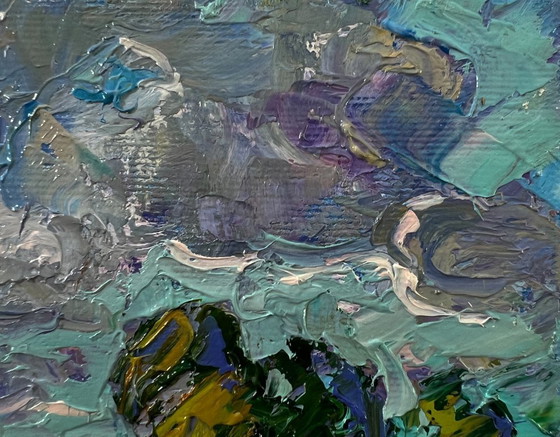 Originales Ölgemälde Sommerliche Naturlandschaft mit schwebenden Wolken – Gemälde & Zeichnungen, Canvas (photo 4 of 8)