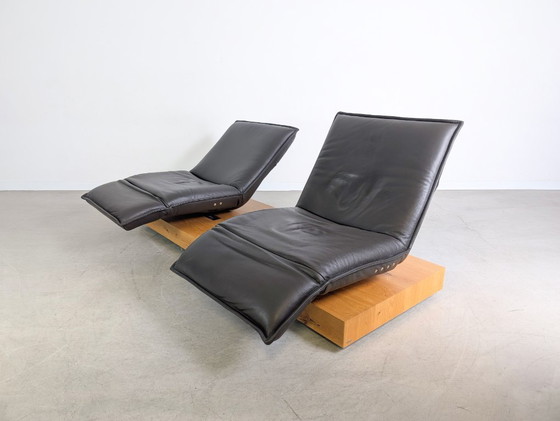 Image 1 of Divano Koinor Free Motion Edit Design Divano in pelle marrone con travi in ​​rovere