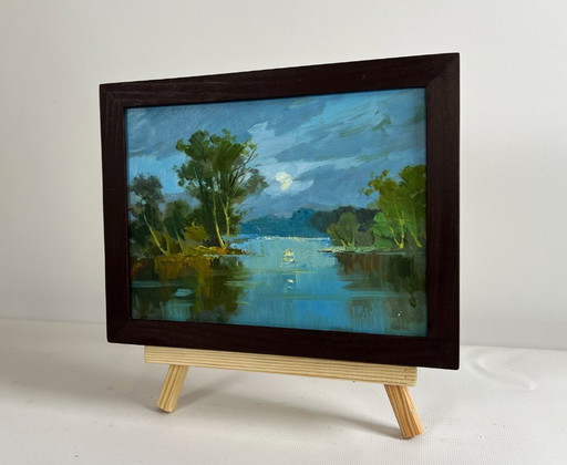 Original Oil Painting Summer River Landscape Peace and quiet in nature