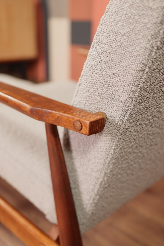 Image 1 of Lounge Chair and footrest Vintage Style Harbor Gray Bouclè Mid Century Design, 1960s