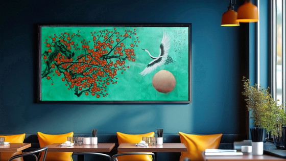 Japanse kraanvogel J510 - origineel schilderij 210cm – Schilderijen & Tekeningen, Canvas (photo 8 of 12)