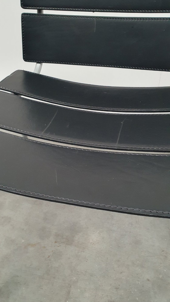 Image 1 of 4x Giancarlo Vegni Fasem Italia Stripe Zadelleer Vintage Stoelen Design