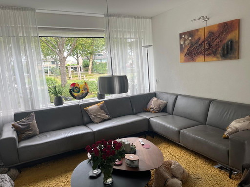 Ecksofa grau 330 x 270, Leder: stahlgrau