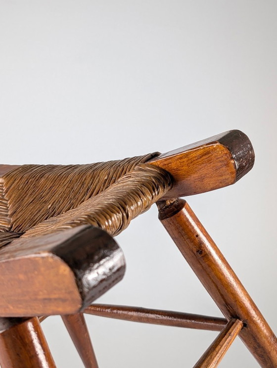 Image 1 of Taburete rústico de madera y junco "Tajo", España, década de 1940.