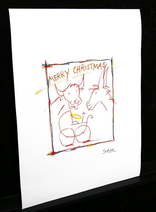 CHRISTMAS: Schlote, Wilhelm - Merry Christmas - Nativity Scene - Giclee / Hahnemühle