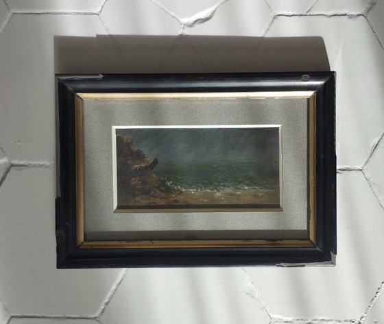 Image 1 of Voilier sous la pluie - Petite marine encadrée.