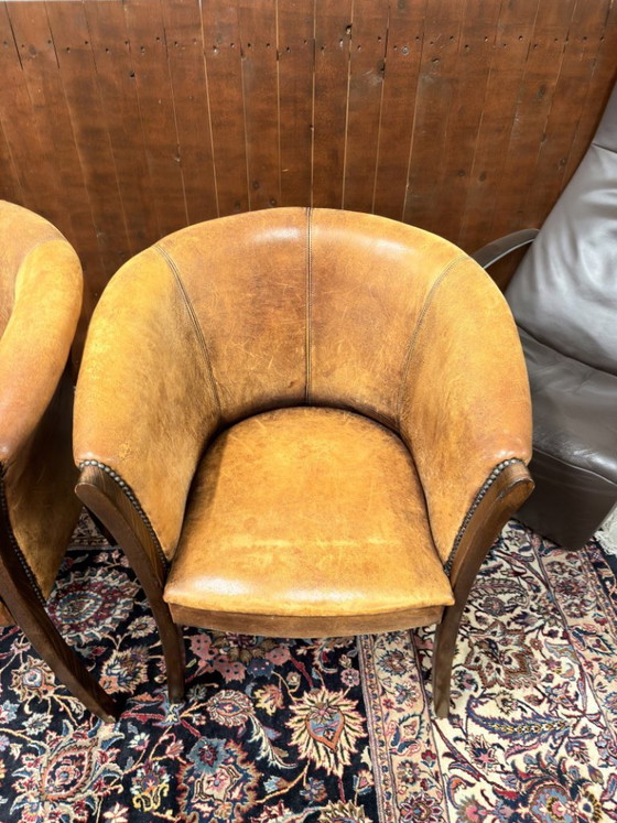 Set Klassiek Engelse Schaap Lederen Stoelen – Fauteuils, Leather, Wood (photo 10 of 12)