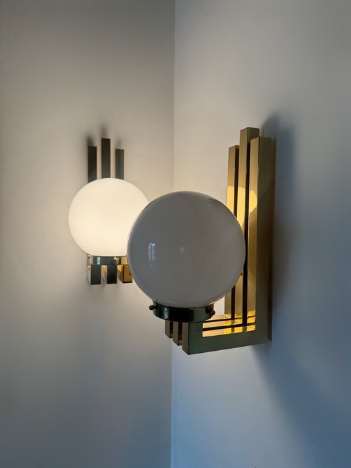 Opaline brass wall lights from the 1970s