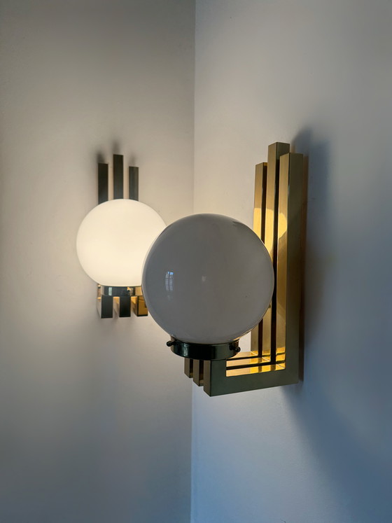 Image 1 of Opaline brass wall lights from the 1970s