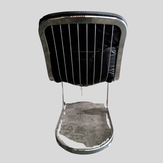 Image 1 of Willy Rizzo per Cidue - set di 6 sedie vintage italiane in pelle nera