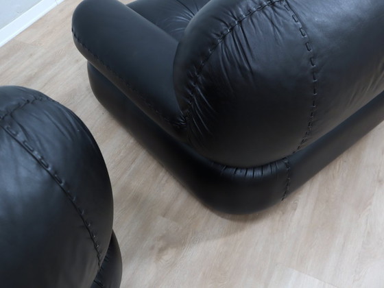 Image 1 of Paar Mobil Girgi Sapporo Sessel, schwarzes Leder, Italien, 1970er Jahre