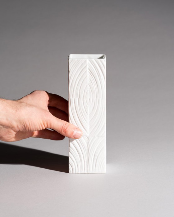 Image 1 of Rosenthal Studio-Linie Sculptural Op-Art Bisque Porcelain Vase Duo Martin Freyer