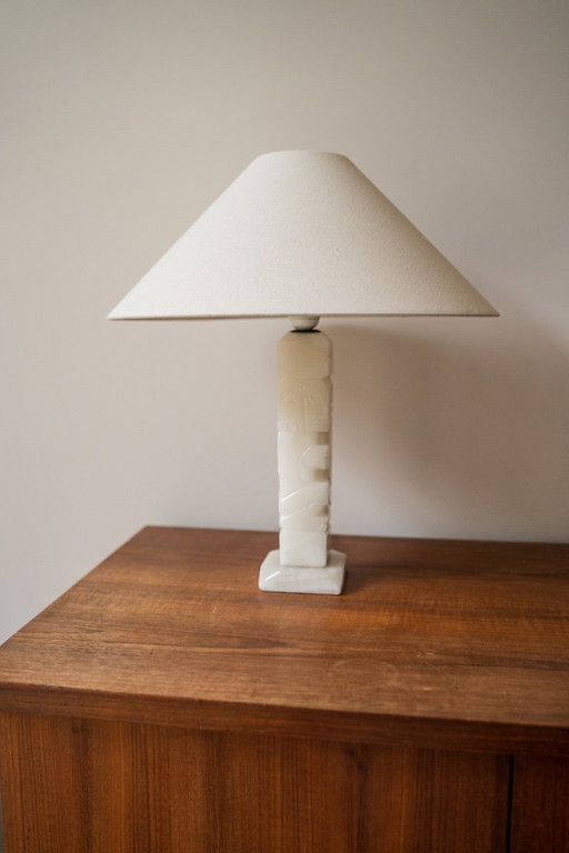 Lámpara de mesa vintage de ónix blanco roto