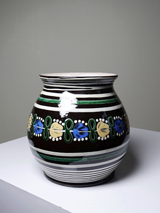 Small Old Slovak Pozdišov Glazed Terracotta Vase, 1920s-1930s – Art déco, Ceramic (photo 5 of 8)